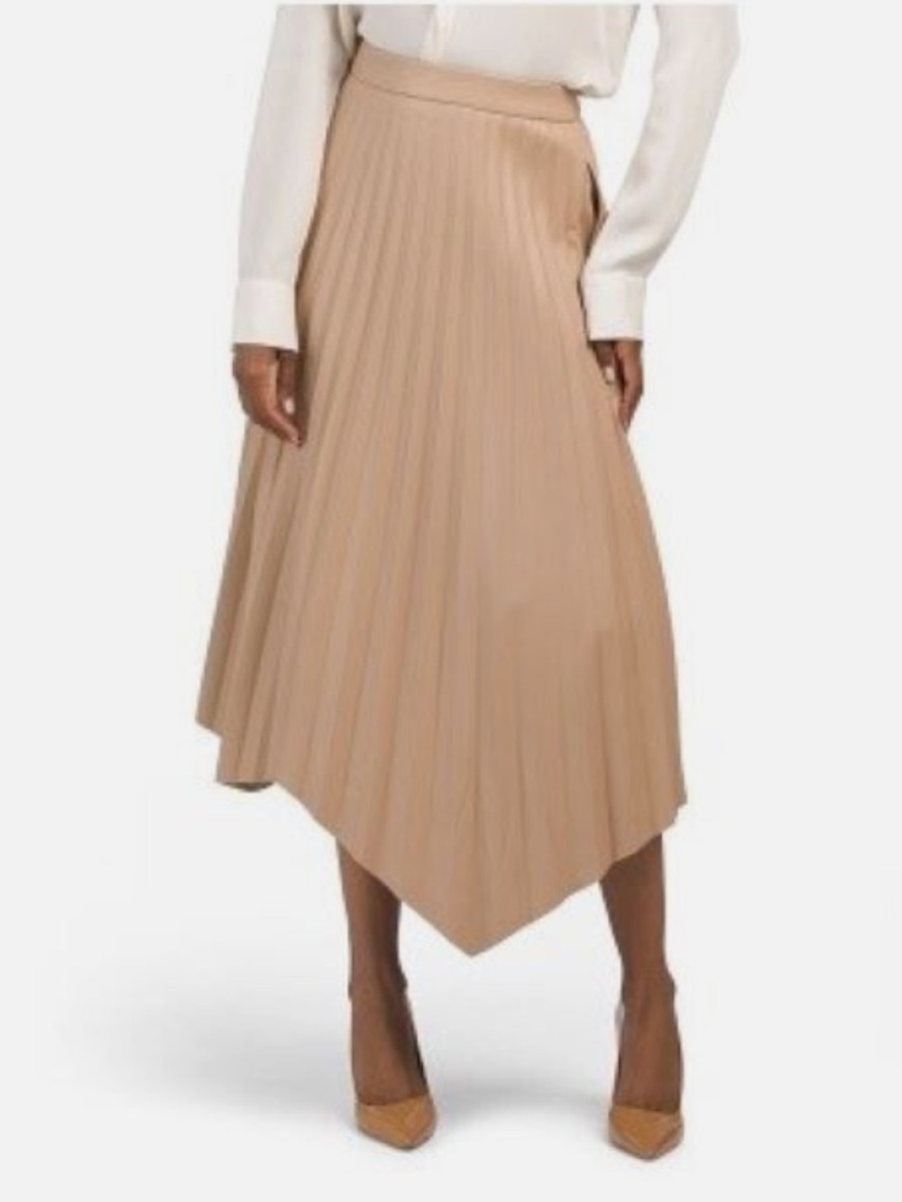Ellie Tahari faux leather Elegant Tan Pleated Skirt